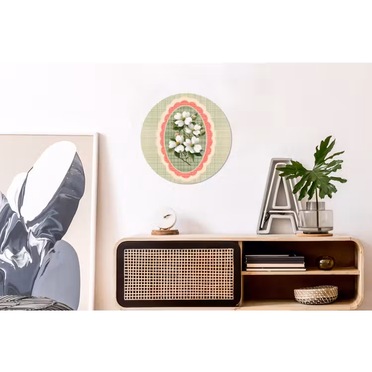 Bloemen - Illustratie - Geruit - Groen Wandcirkel aluminium klein -kantoor