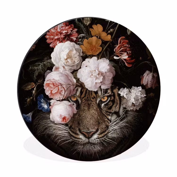 Bloemen - Jan Davidsz de Heem - Tijger - Schilderij - Stilleven - Oude meesters Wandcirkel aluminium klein -3d