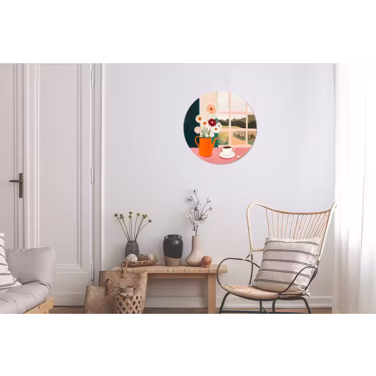 Bloemen - Koffie - Raam Wandcirkel aluminium klein -woonkamer