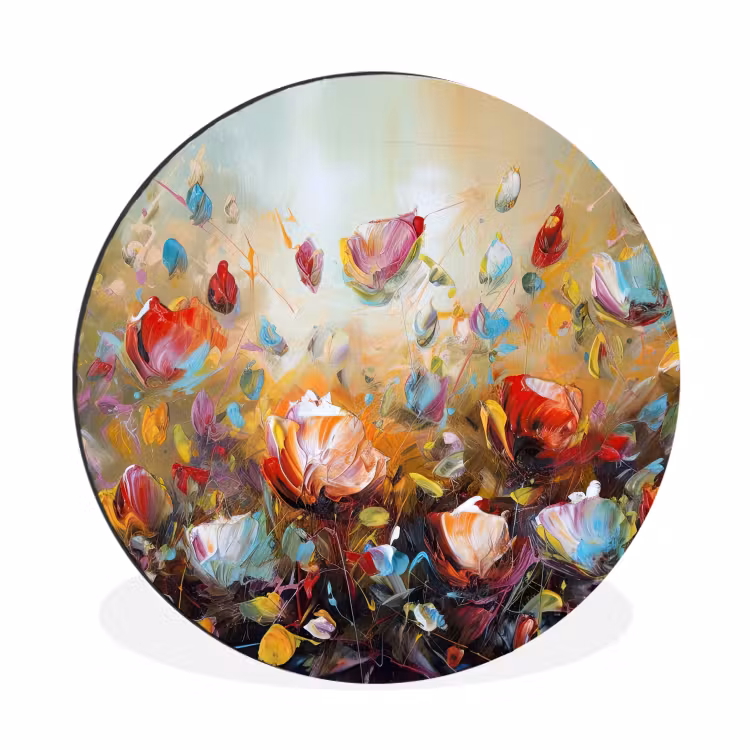 Bloemen - Kunst - Natuur - Olieverf Wandcirkel aluminium klein -3d
