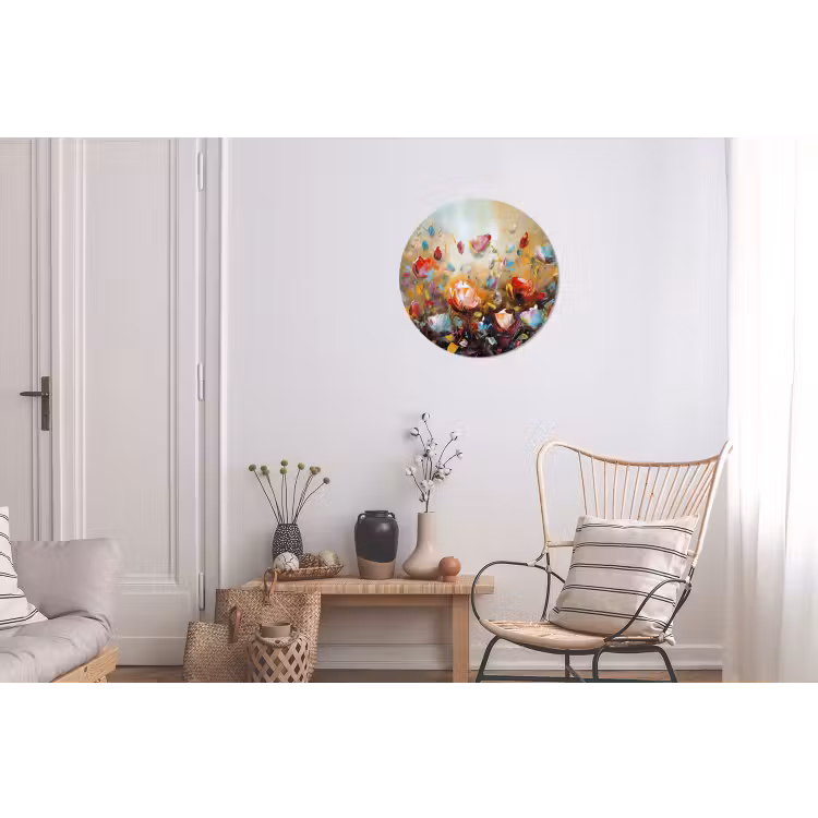 Bloemen - Kunst - Natuur - Olieverf Wandcirkel aluminium klein -woonkamer