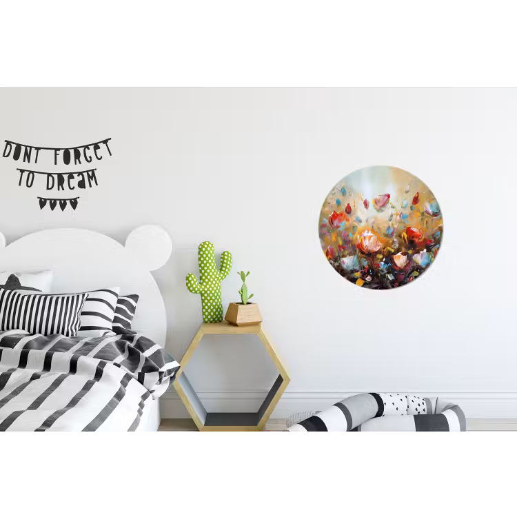 Bloemen - Kunst - Natuur - Olieverf Wandcirkel aluminium klein -kinderkamer