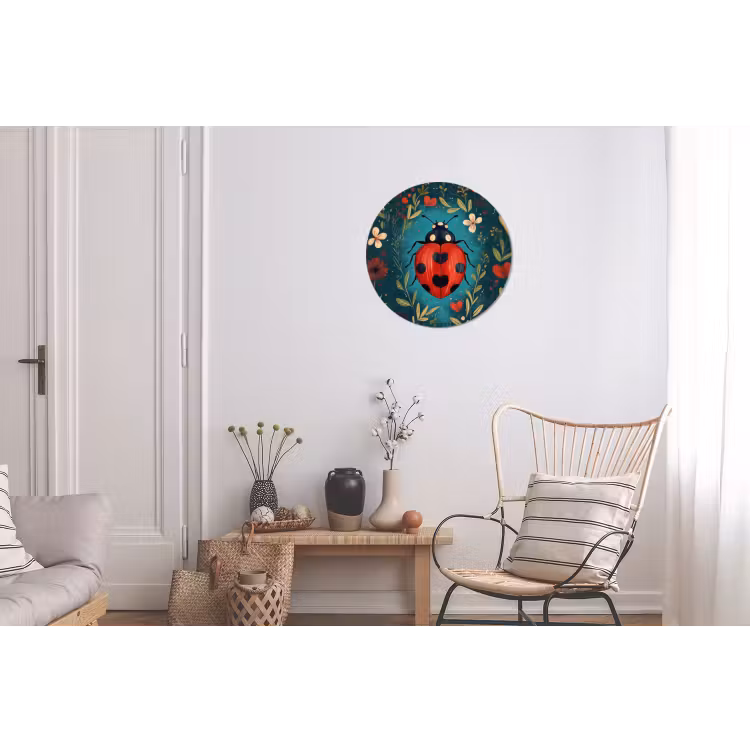 Bloemen - Lieveheersbeestje - Hartje - Rood Wandcirkel aluminium klein -woonkamer