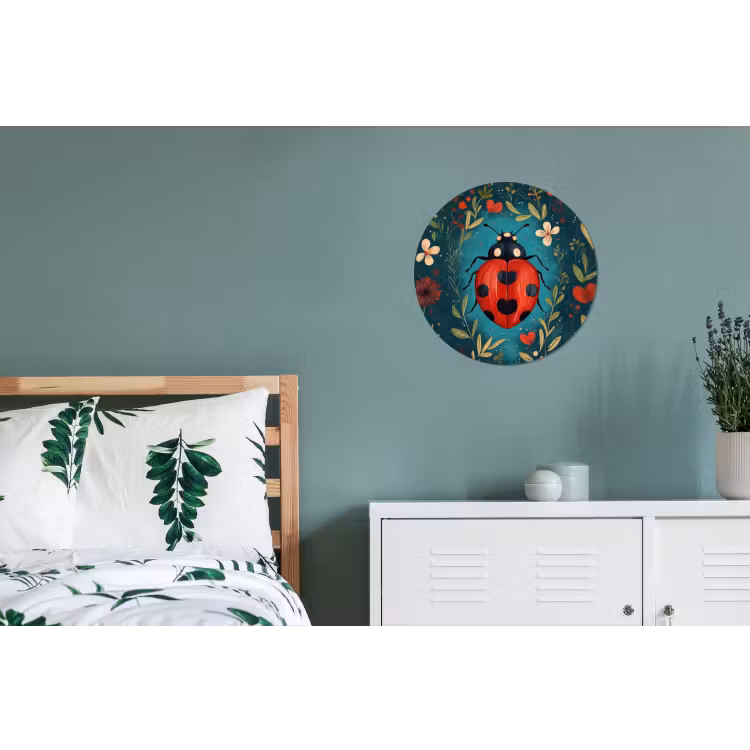 Bloemen - Lieveheersbeestje - Hartje - Rood Wandcirkel aluminium klein -slaapkamer