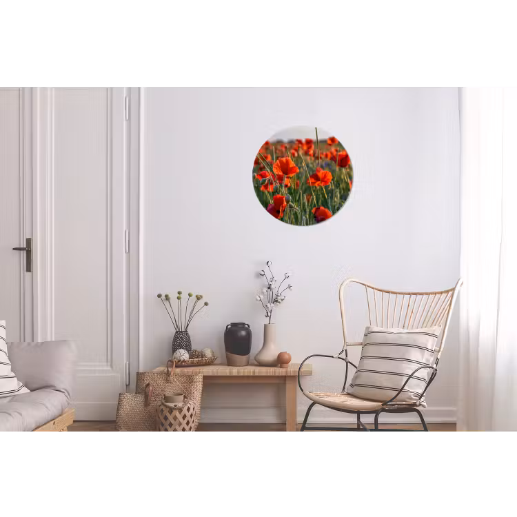 Bloemen - Klaprozen - Natuur - Rood Wandcirkel aluminium klein -woonkamer