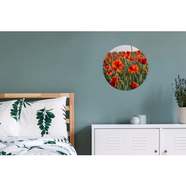 Bloemen - Klaprozen - Natuur - Rood Wandcirkel aluminium klein -slaapkamer