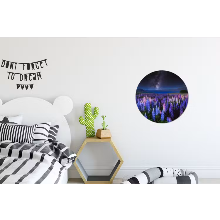 Bloemen - Nacht - Nieuw-Zeeland - Sterrenhemel - Paars Wandcirkel aluminium klein -kinderkamer
