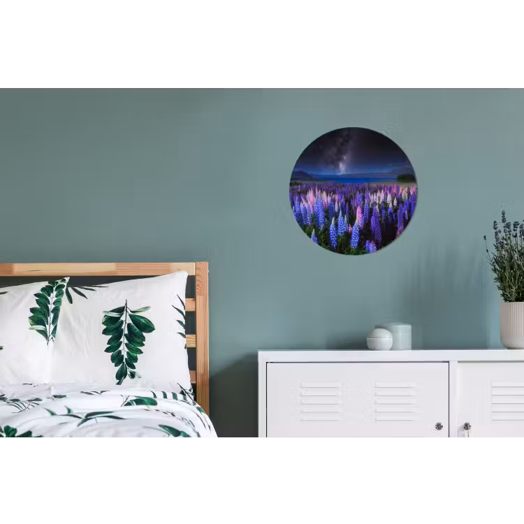 Bloemen - Nacht - Nieuw-Zeeland - Sterrenhemel - Paars Wandcirkel aluminium klein -slaapkamer