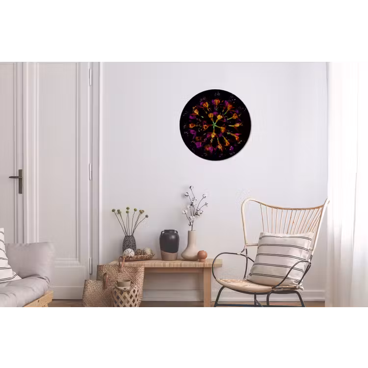 Bloemen - Oranje - Roze - Zwart Wandcirkel aluminium klein -woonkamer