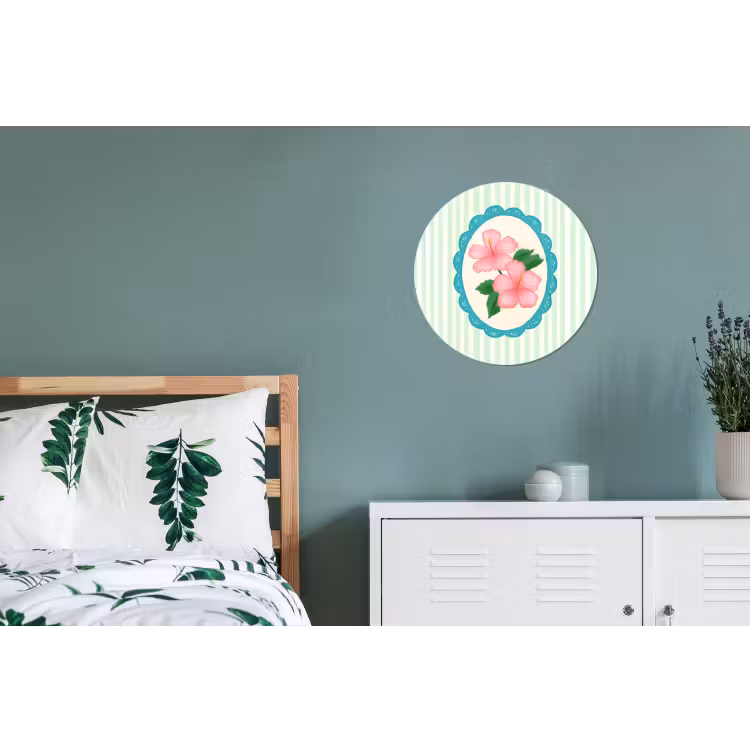 Bloemen - Ovaal - Strepen - Groen Wandcirkel aluminium klein -slaapkamer