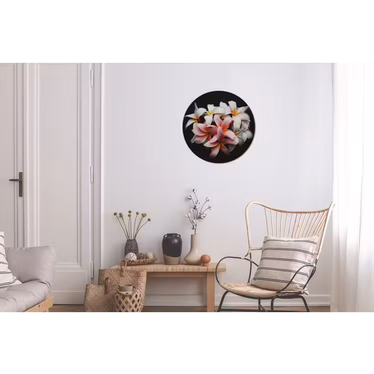 Bloemen - Roze - Zwart - Flora - Botanisch Wandcirkel aluminium klein -woonkamer