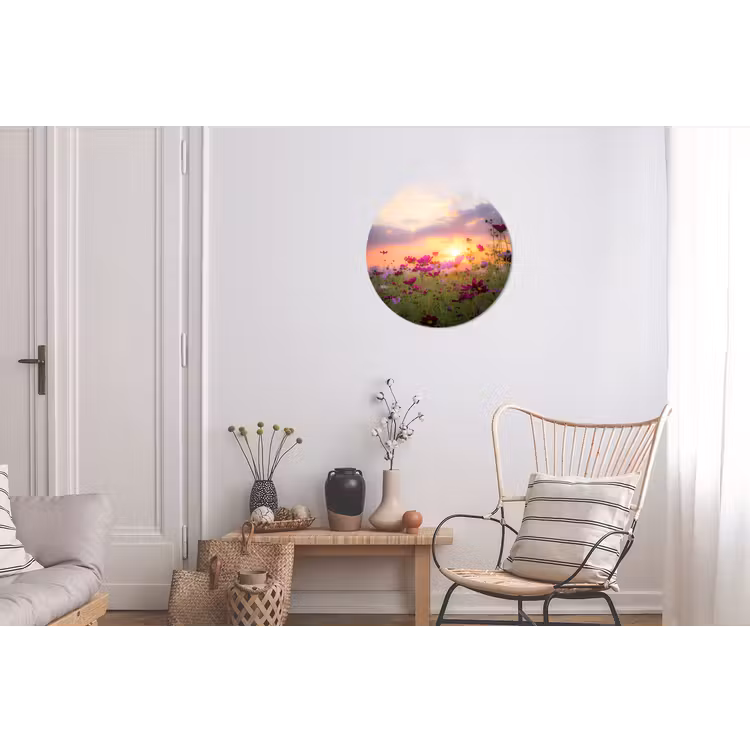 Bloemen - Roze - Zonsondergang Wandcirkel aluminium klein -woonkamer