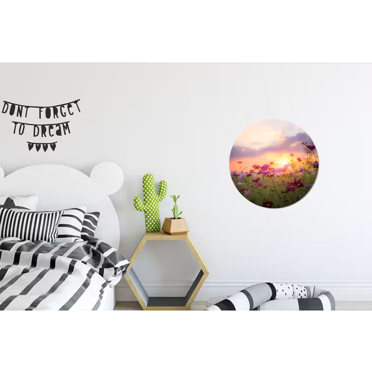 Bloemen - Roze - Zonsondergang Wandcirkel aluminium klein -kinderkamer