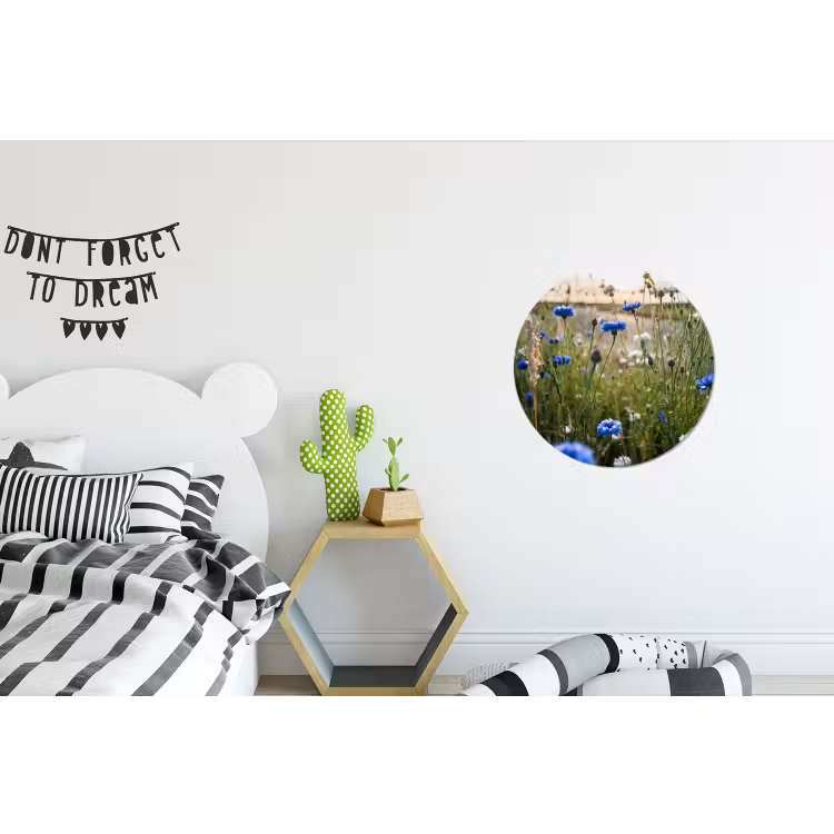 Bloemen - Zomer - Korenbloem - Blauw - Zon - Wolken Wandcirkel aluminium klein -kinderkamer