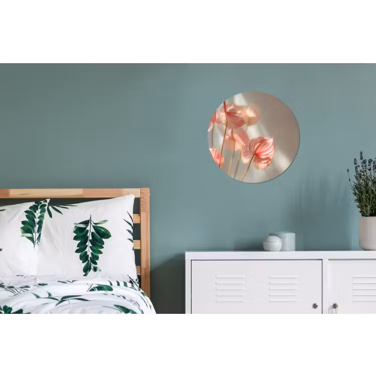 Bloemen - Stelen - Roze - Schaduw Wandcirkel aluminium klein -slaapkamer