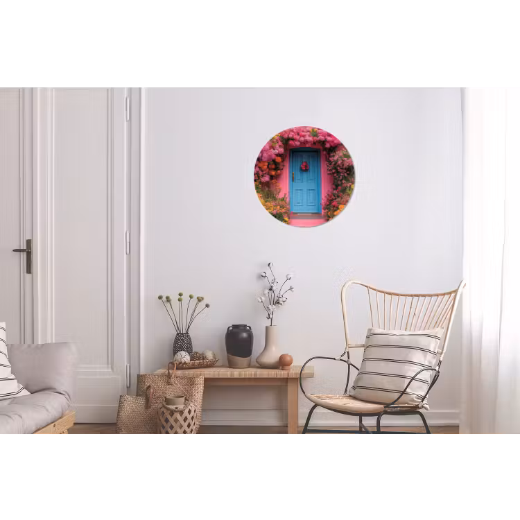 Bloemen - Deur - Roze Wandcirkel aluminium klein -woonkamer