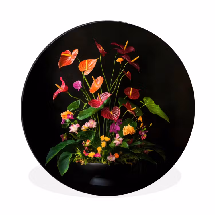 Bloemen - Vaas - Kleurrijk Wandcirkel aluminium klein -3d