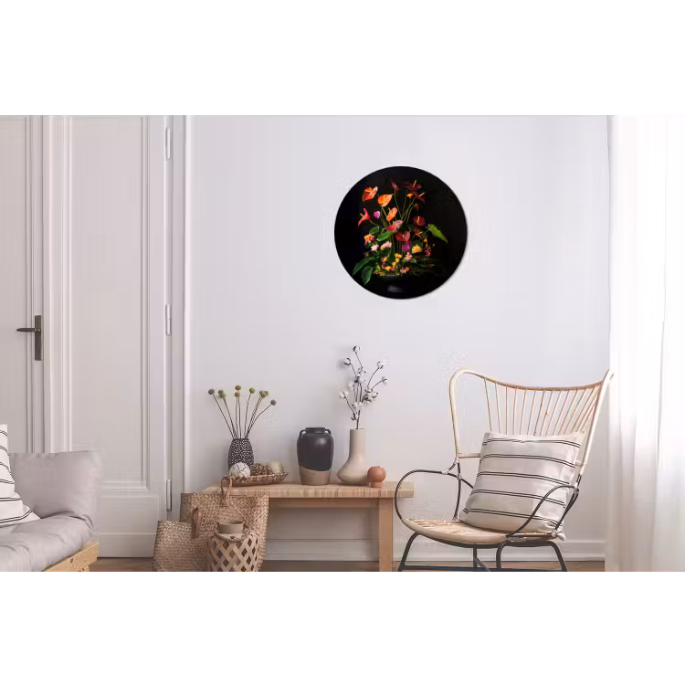 Bloemen - Vaas - Kleurrijk Wandcirkel aluminium klein -woonkamer
