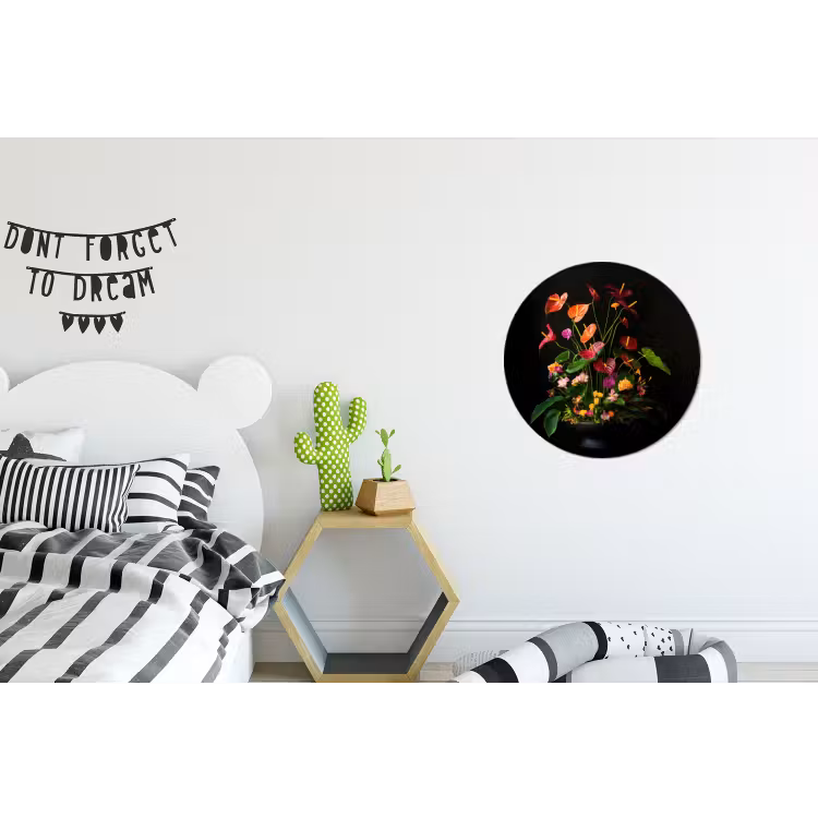 Bloemen - Vaas - Kleurrijk Wandcirkel aluminium klein -kinderkamer