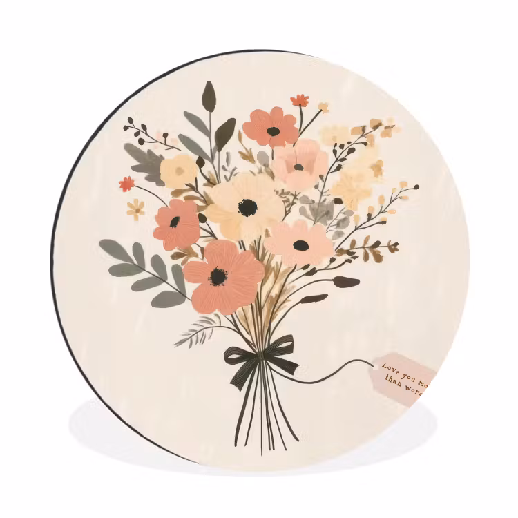Bloemen - Quote - Beige - Lint Wandcirkel aluminium klein -3d