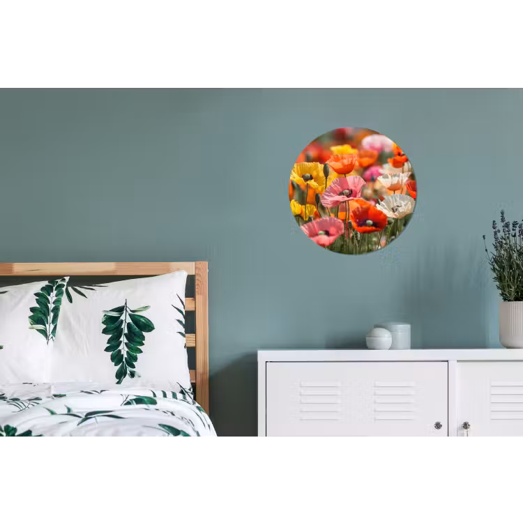 Bloemenveld - Klaprozen - Kleurrijk Wandcirkel aluminium klein -slaapkamer