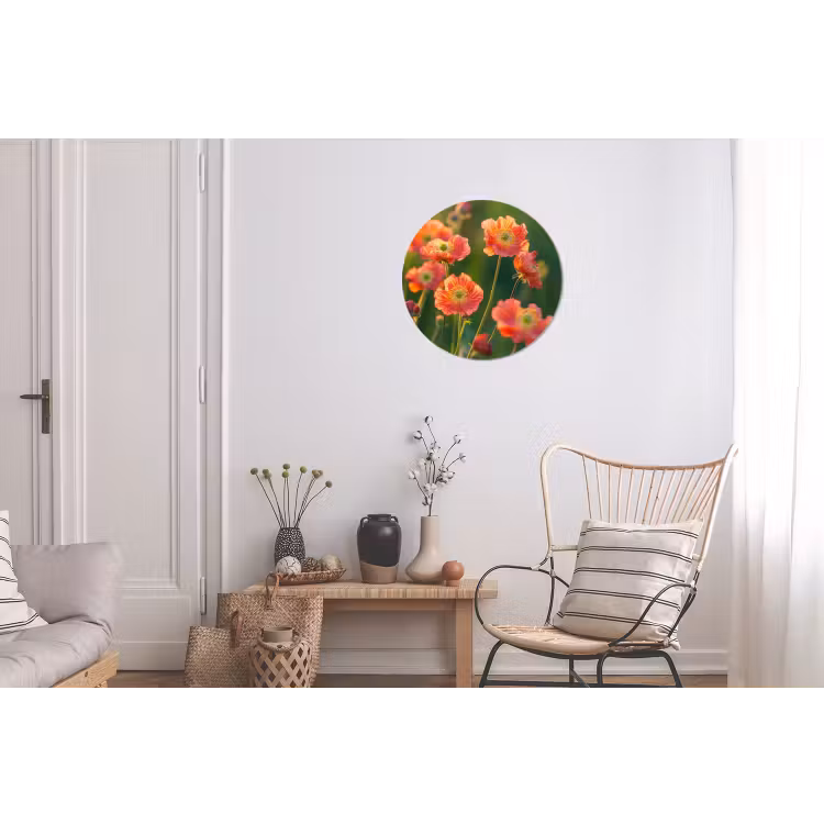 Bloemenveld - Zonnestralen - Oranje Wandcirkel aluminium klein -woonkamer