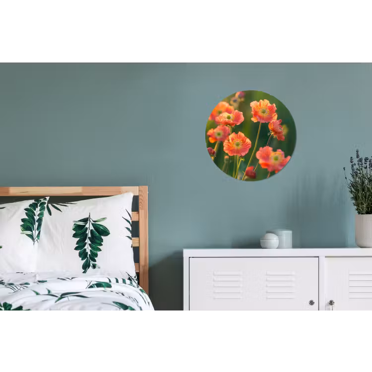 Bloemenveld - Zonnestralen - Oranje Wandcirkel aluminium klein -slaapkamer