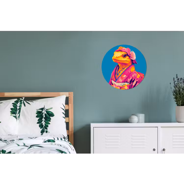 Bloemenkrans - Hagedis - Kimono - Paars Wandcirkel aluminium klein -slaapkamer