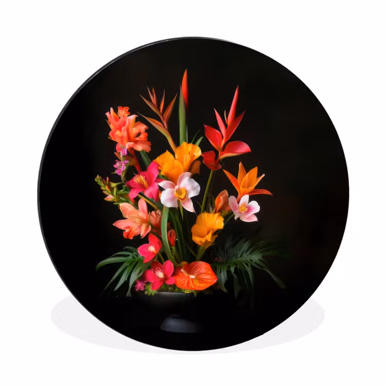 Boeket - Bloemen - Exotisch Wandcirkel aluminium klein -3d