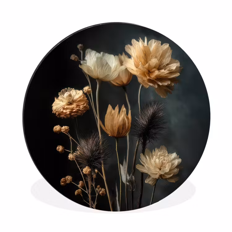 Boeket - Bloemen - Licht - Zwart Wandcirkel aluminium klein -3d