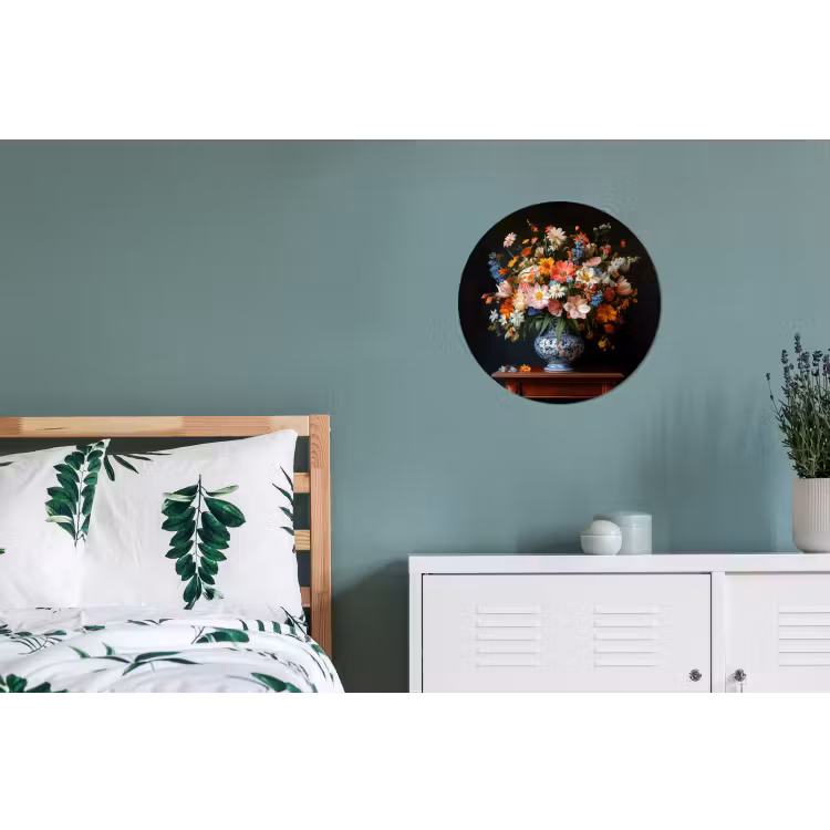 Boeket - Roze - Bloemen - Vaas Wandcirkel aluminium klein -slaapkamer