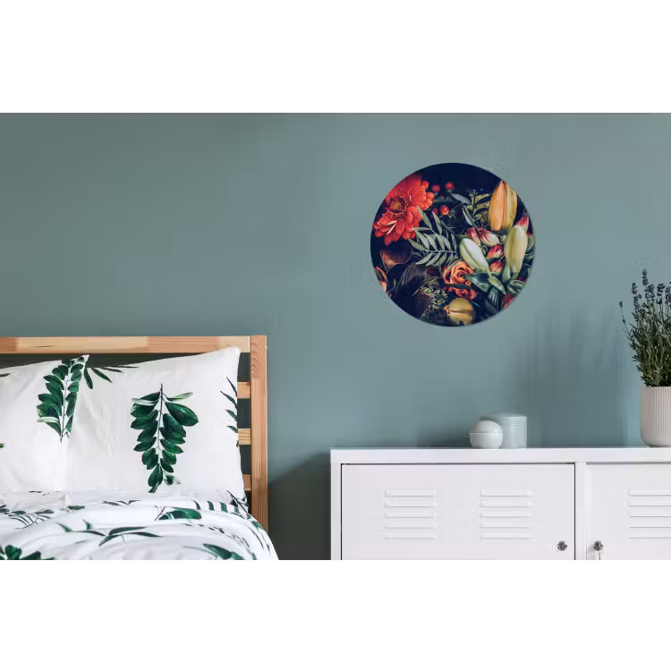 Boeket - Stilleven - Bloemen - Planten - Rood Wandcirkel aluminium klein -slaapkamer