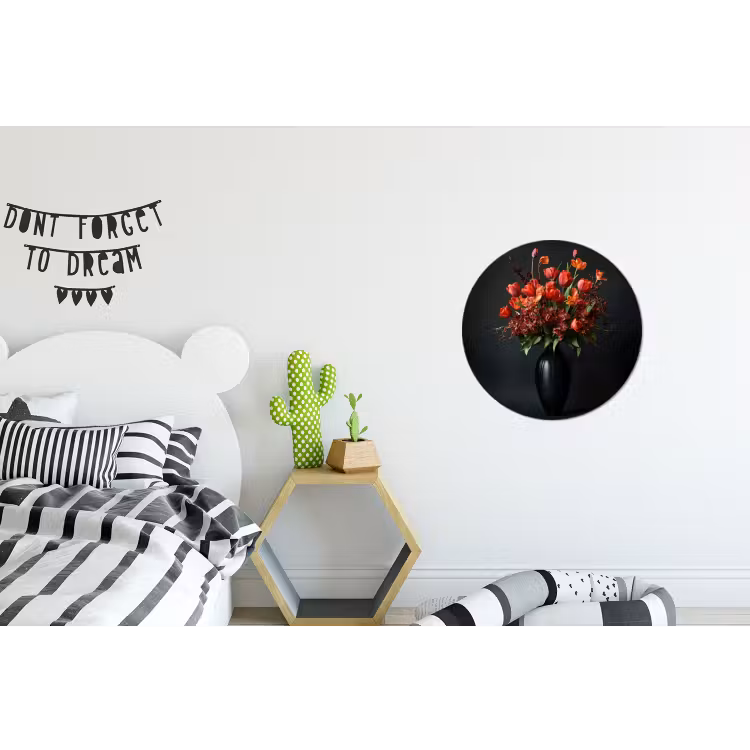 Boeket - Tulpen - Vaas - Rood Wandcirkel aluminium klein -kinderkamer