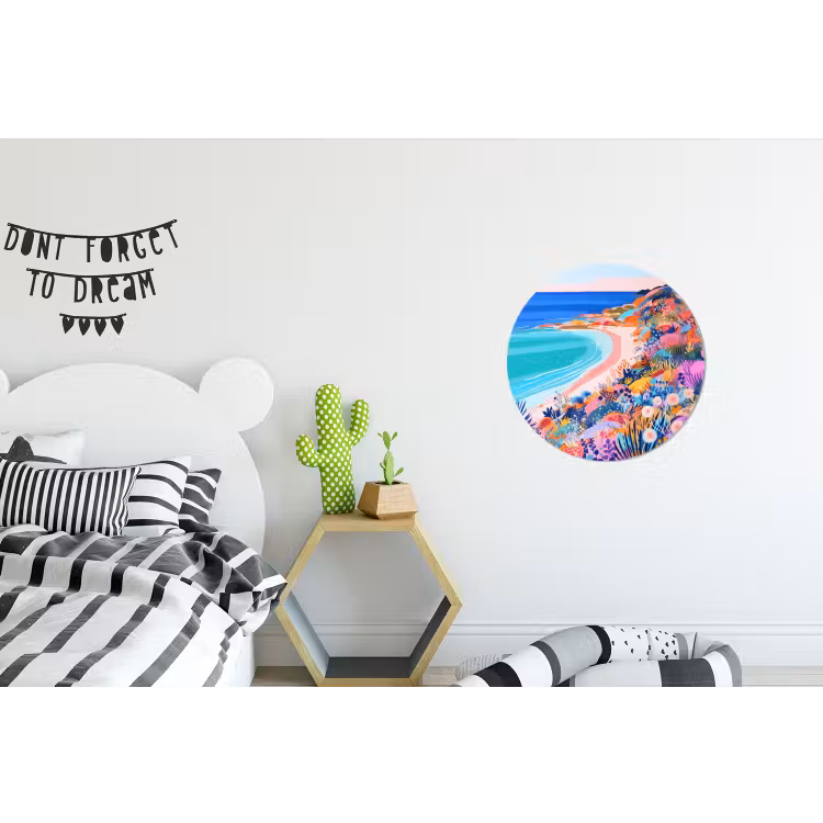 Bloemenweide - Zee - Zomers Wandcirkel aluminium klein -kinderkamer
