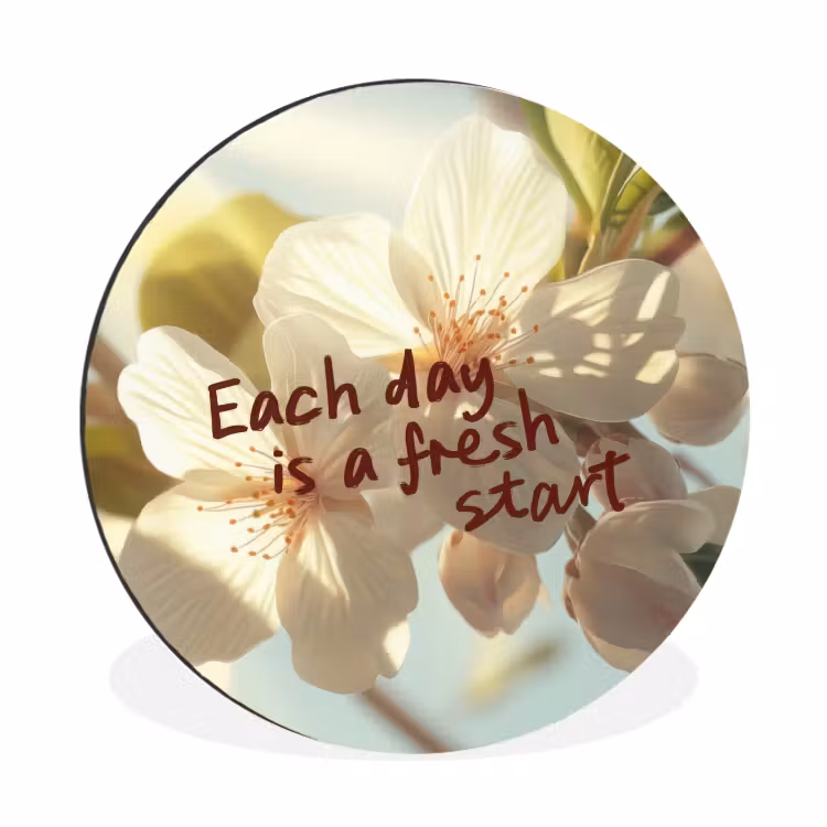 Bloesems - Zonlicht - Quote - Wit Wandcirkel aluminium klein -3d