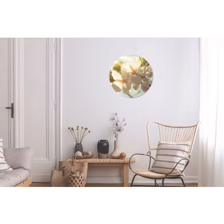 Bloesems - Wit - Zonnestralen -  Bloemblaadjes Wandcirkel aluminium klein -woonkamer