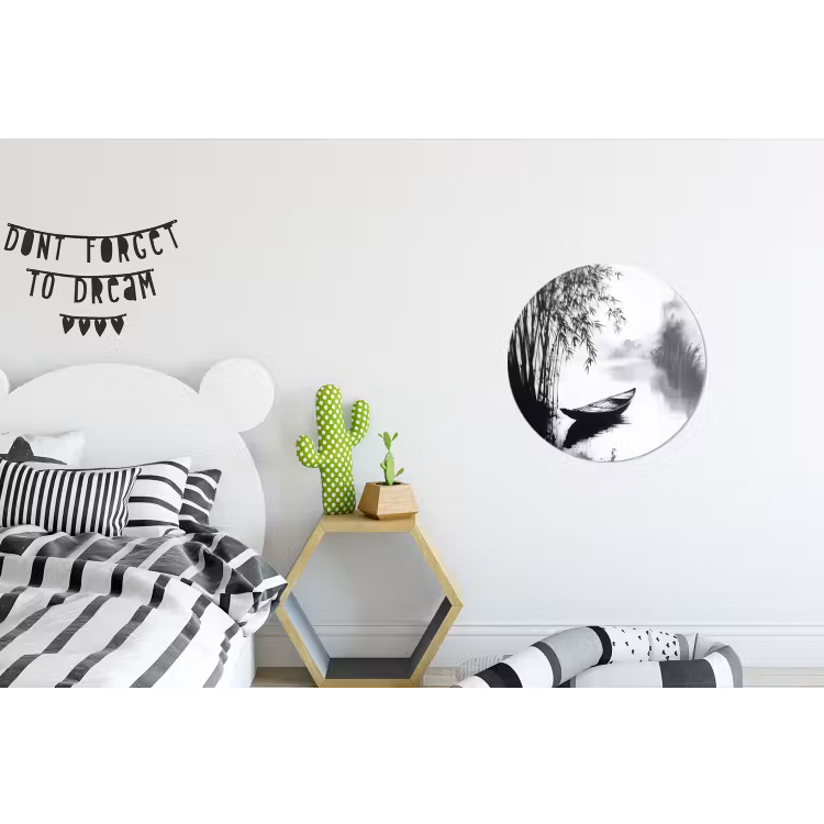 Boot - Rivier - Bamboe - Wit Wandcirkel aluminium klein -kinderkamer