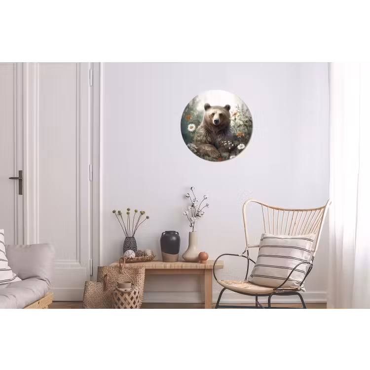 Bruine beer - Wilde dieren - Bloemen - Planten Wandcirkel aluminium klein -woonkamer