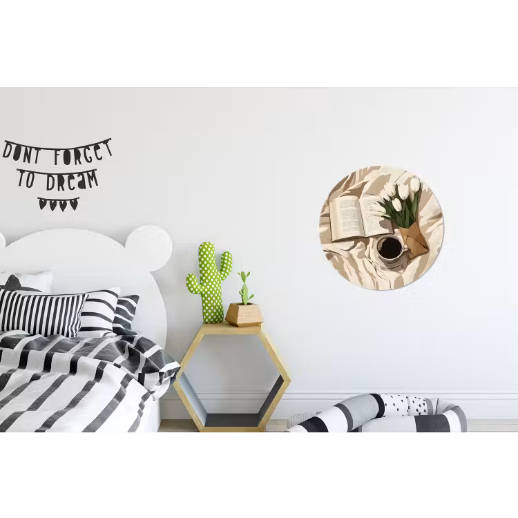Boek - Illustratie - Tulpen - Koffie Wandcirkel aluminium klein -kinderkamer