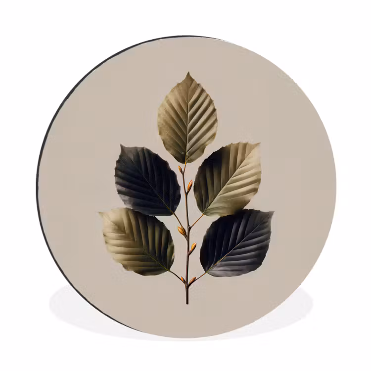Beukenbladeren - Bruin - Groen - neutraal Wandcirkel aluminium klein -3d