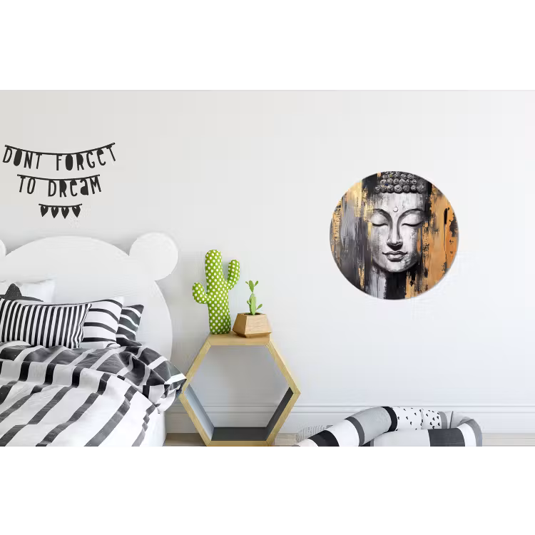 Boedhha - Penseelstreken - Goud - Abstract Wandcirkel aluminium klein -kinderkamer