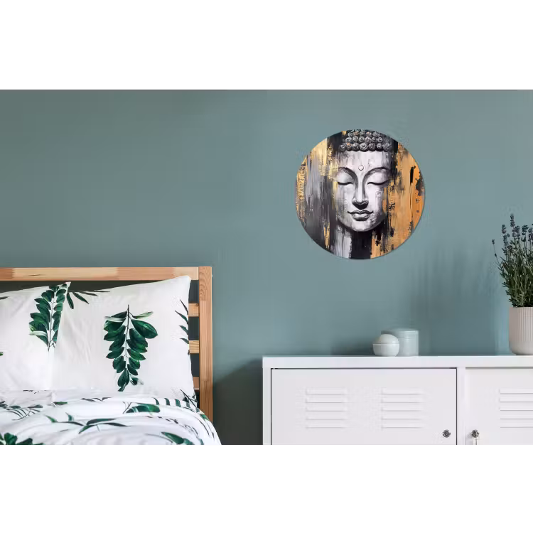 Boedhha - Penseelstreken - Goud - Abstract Wandcirkel aluminium klein -slaapkamer