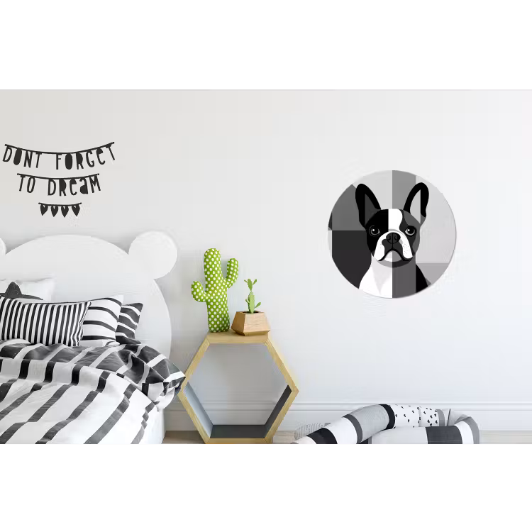 Buldog - Zwart - Abstract - Vlakken Wandcirkel aluminium klein -kinderkamer