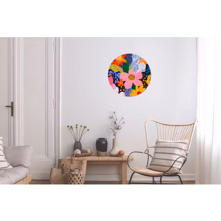Kleurrijk - Bloemen - Abstract - Stippen Wandcirkel aluminium klein -woonkamer