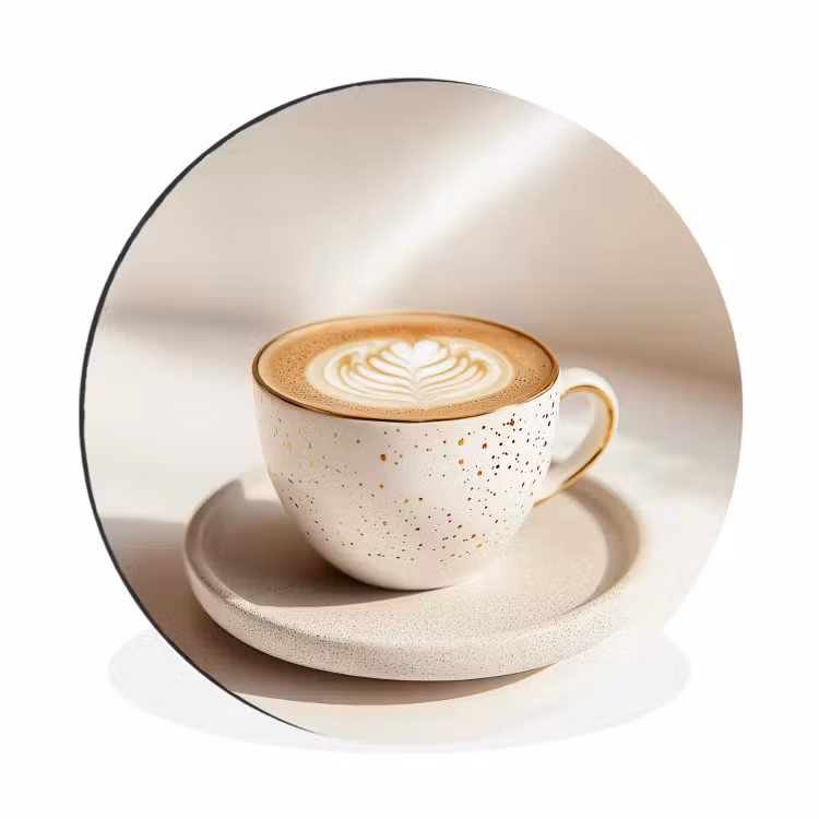 Cappuccino - Schuim - Schotel - Beige Wandcirkel aluminium klein -3d