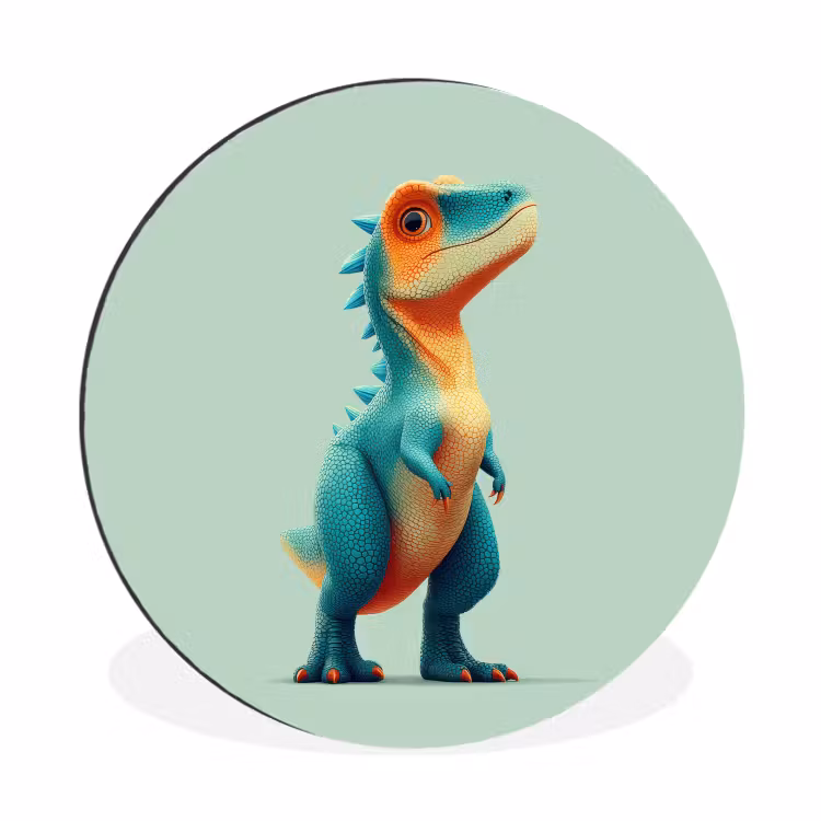 Cartoon - Dino - Oranje - Stekels Wandcirkel aluminium klein -3d