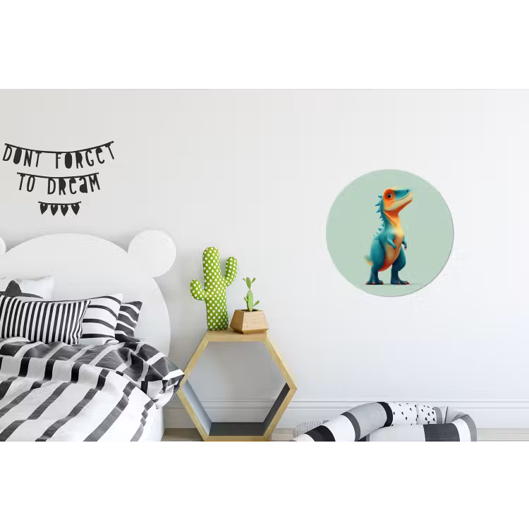 Cartoon - Dino - Oranje - Stekels Wandcirkel aluminium klein -kinderkamer