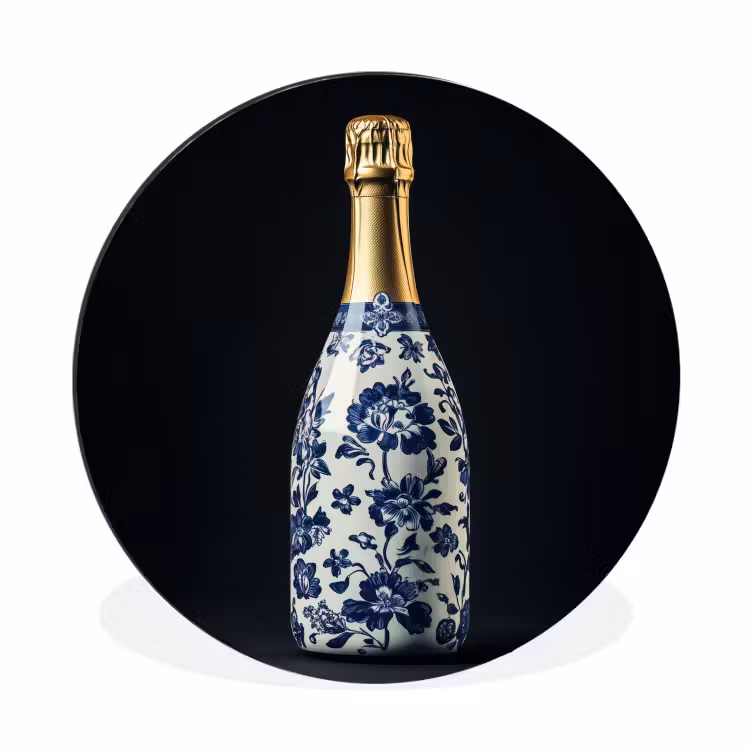 Champagne - Bloemen - Goud - Chique Wandcirkel aluminium klein -3d
