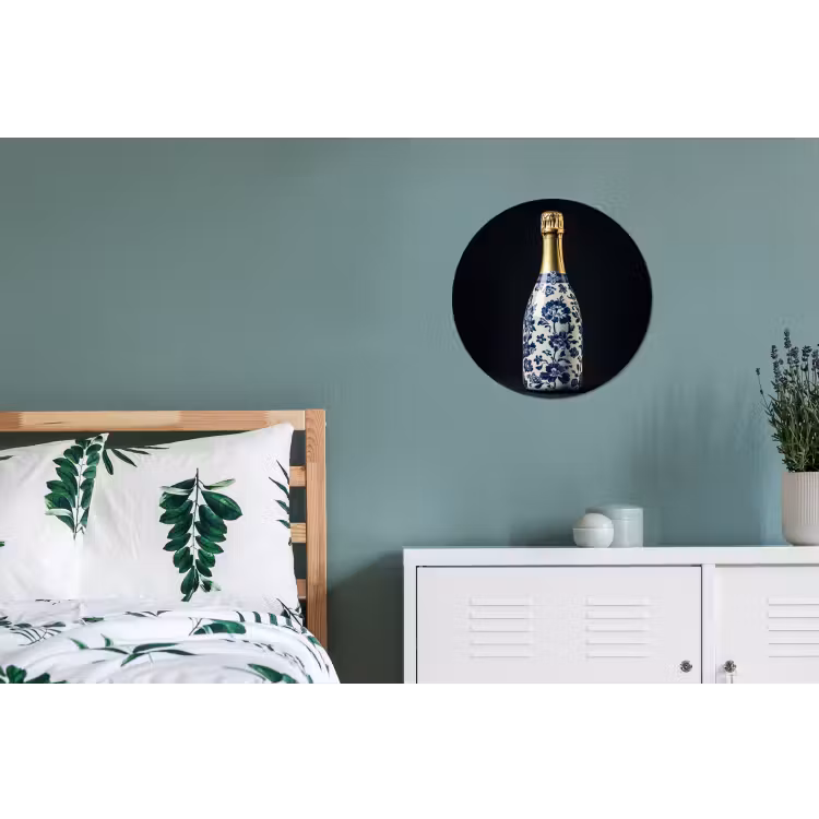 Champagne - Bloemen - Goud - Chique Wandcirkel aluminium klein -slaapkamer