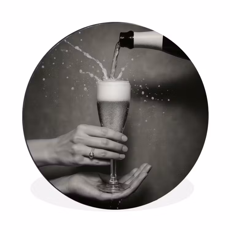 Champagnefles - Glas - Minimalistisch - Spetters Wandcirkel aluminium klein -3d